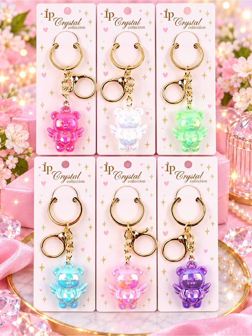 6 Keychains Bears with Wings charms